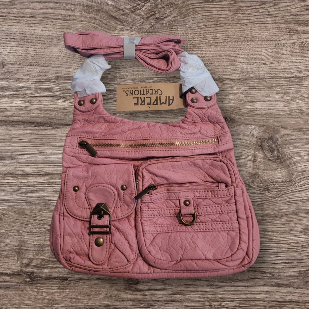 COPY - The Aria Crossbody Bag Ampere Creations Rose Pink Color Soft Vegan Leath…